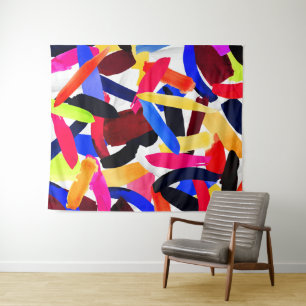Artsy Vibrant Colourful Brushstroke Explosion Art Tapestry