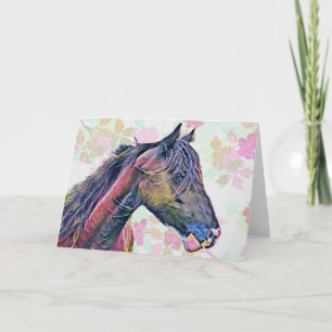 Artsy Vintage Colourful Horse Art Note Card