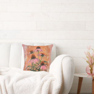Artsy Vintage Coneflower Aesthetic Throw Pillow