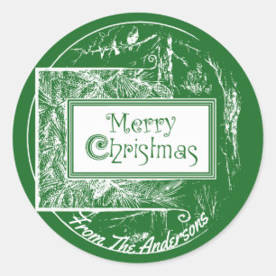 Artsy Vintage Retro Merry Christmas Custom Classic Round Sticker