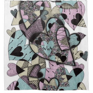 Artsy Zentangle Hearts Shower Curtain - Romantic P