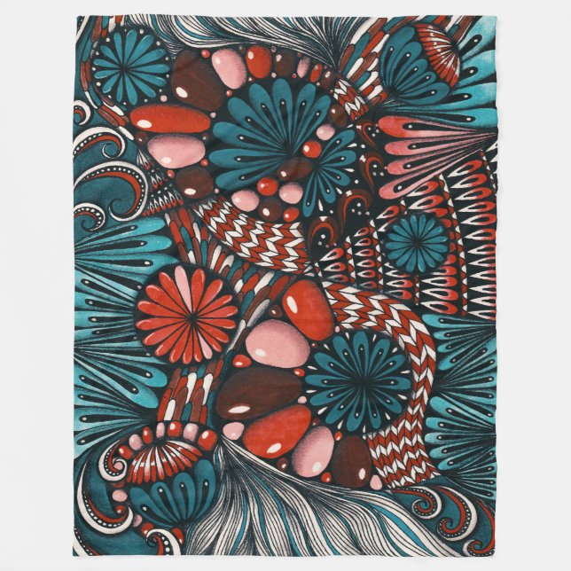 Artsy Zentangle Neurographica Pattern Fleece Blank Blanket (Front)