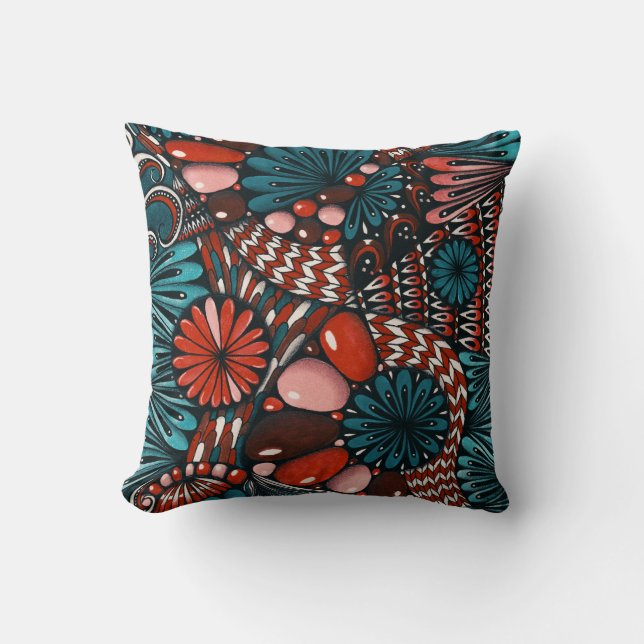 Artsy Zentangle Neurographica Pattern Throw Pillow (Front)