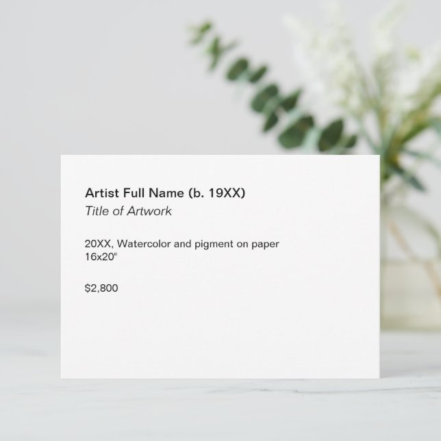 Artwork Exhibition Label Template (Standing Front)