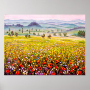 Artwork Italian tuscany cypresses landscape with m Poster