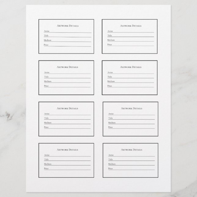 Artwork Labels for Art Shows and Exhibitions Letterhead (Front)