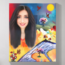 Artwork of a woman with natural scenery.Photo Tile