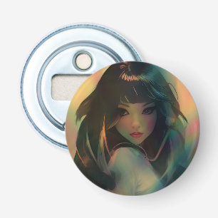 Artwork of Anime Girl Surrounded by Rainbow Light Bottle Opener