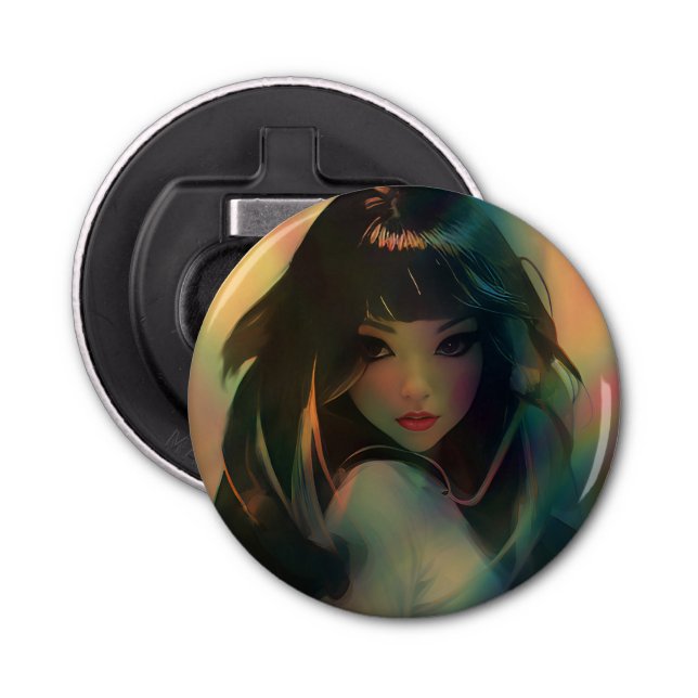 Artwork of Anime Girl Surrounded by Rainbow Light Bottle Opener (Front)