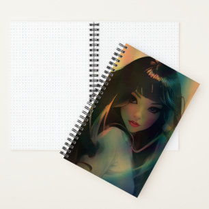 Artwork of Anime Girl Surrounded by Rainbow Light Notebook