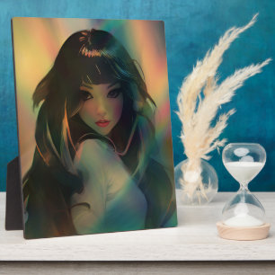 Artwork of Anime Girl Surrounded by Rainbow Light Plaque