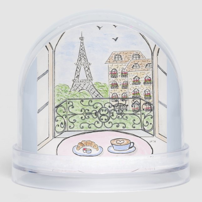 Artwork Whimsical Paris Eiffel Tower CAN ADD PHOTO Snowglobe (Front)
