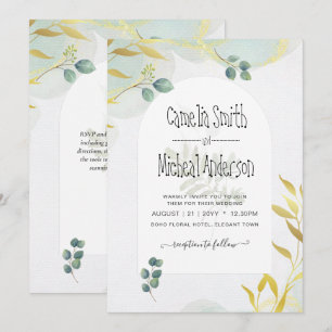 Arty Botanical Greenery Gold Faire-part de mariage