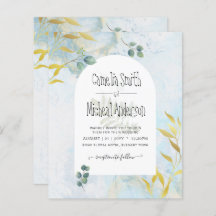 Arty Botanical Greenery Gold Wedding Invitation
