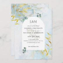 Arty Botanical Greenery Gold Wedding Invitation