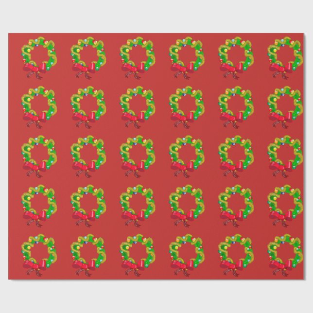 Arty Christmas Wreath - Personalizable Text Wrapping Paper (Flat)