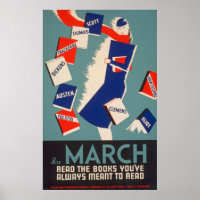 Arty Deco March Reading WPA Vintage Poster