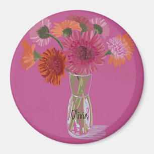 Arty Gerbera Colourful Flower +Custom Name Magnet