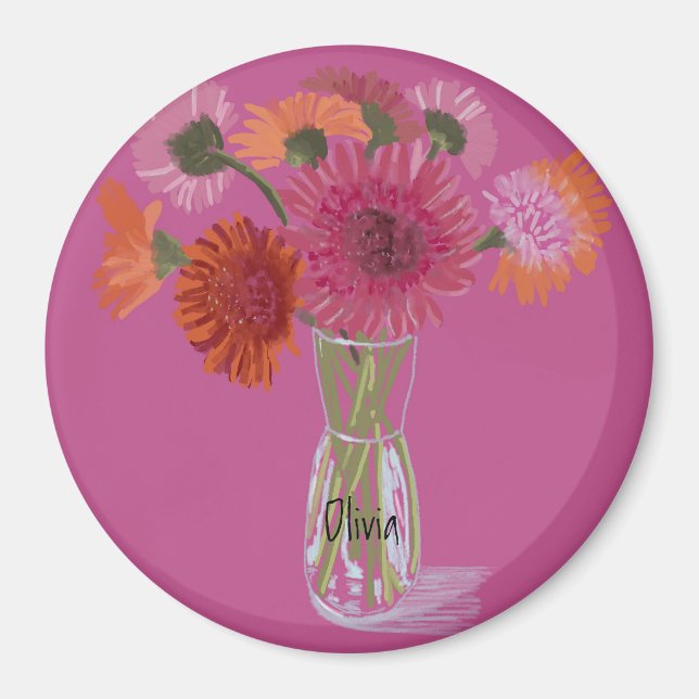 Arty Gerbera Colourful Flower  +Custom Name Magnet (Front)
