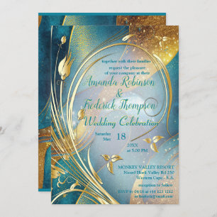 Arty Gold abstract flower Invitation