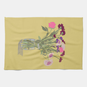 Arty Happy Colourful Wildflowers +Custom Name Kitchen Towel