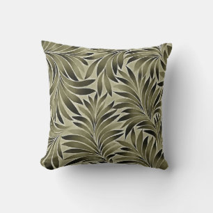 Arty Leaves In Dull Green Grey Kkaki Colour Throw Pillow
