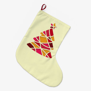 Arty modern red and pink Christmas tree Large Christmas Stocking