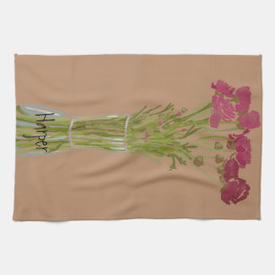 Arty Ranunculus Colourful Flower +Custom Name Kitchen Towel