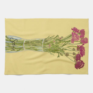 Arty Ranunculus Colourful Flower  +Custom Name Kitchen Towel