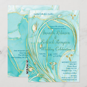 Arty turquoise Or abstraite fleur Invitation