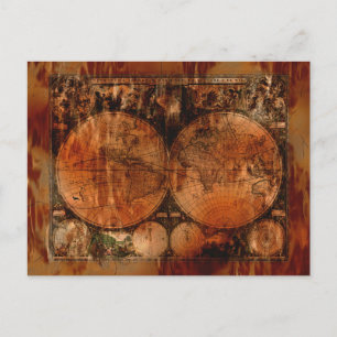 Arty Vintage Old World Map Postcard