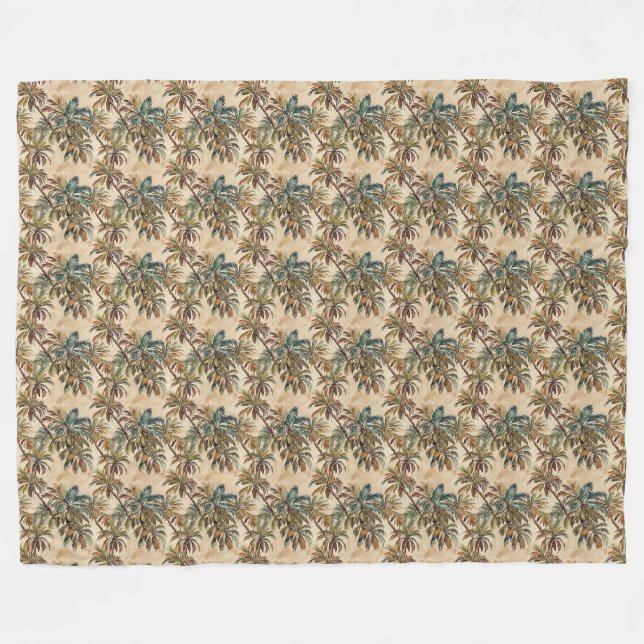 Arty Watercolor Coconut Palm Fleece Blanket (Front (Horizontal))