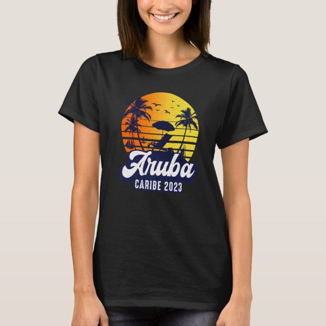 Aruba 2023 Caribe Sunset Beach Retro Premium T-Shirt (Front)