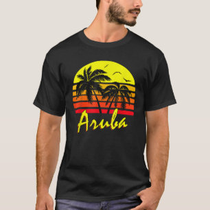 Aruba 80s Tropical Summer Beach Palm Tree Sunset T-Shirt