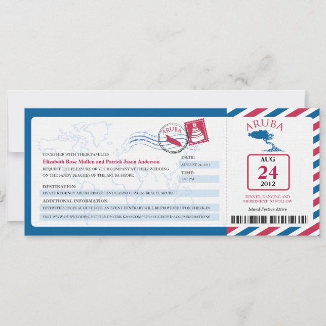 Aruba Airmail Boarding Pass Invitation au mariage (Devant)
