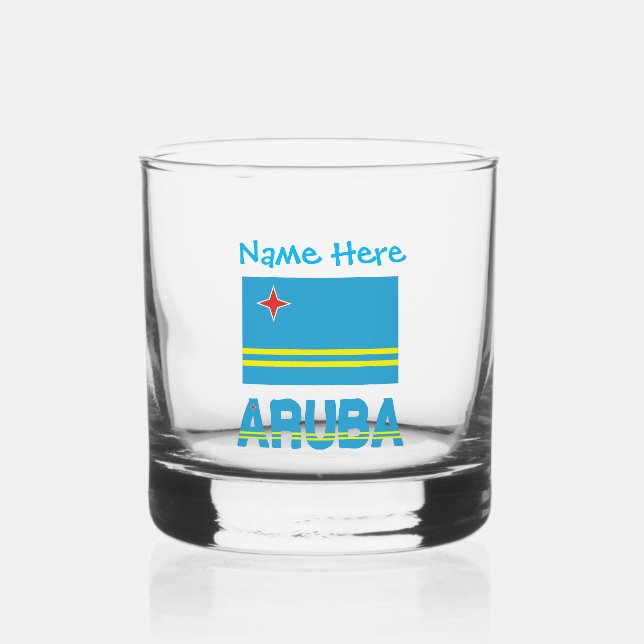 Aruba and Aruban Flag Blue Personalization  Whiskey Glass (Front)