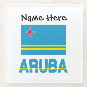 Aruba and Aruban Flag Personalized  Glass Coaster