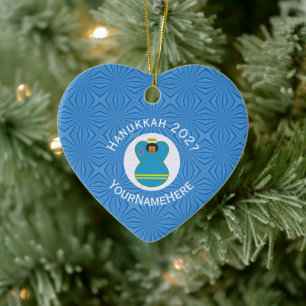 Aruba Angel Hanukkah Flag Personalized Ceramic Ornament