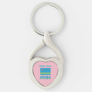 Aruba Aruban Flag Blue Personalized Heart Shaped Keychain