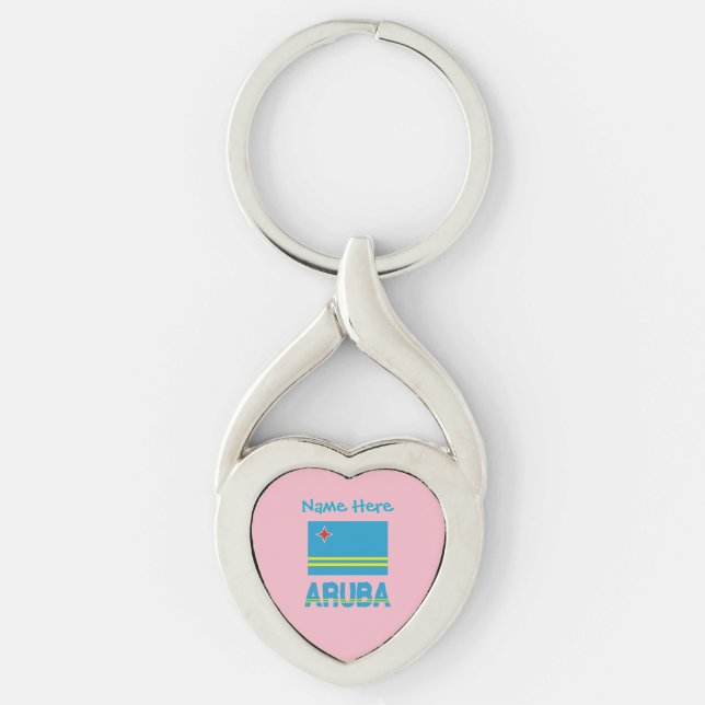 Aruba Aruban Flag Blue Personalized Heart Shaped Keychain (Front)