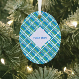Aruba Aruban Flag Tiles Blue Personalization  Metal Ornament