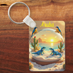 Aruba beach globe sunset keychain