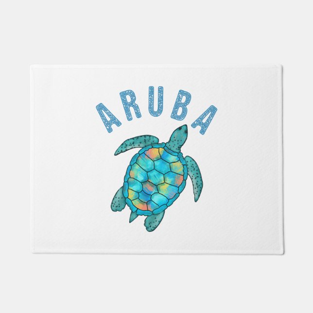 Aruba Beach Sea Turtle Illustration Doormat (Front)