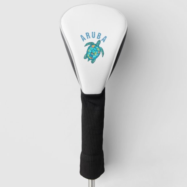 Aruba Beach Sea Turtle Illustration Golf Head Cover (Front)