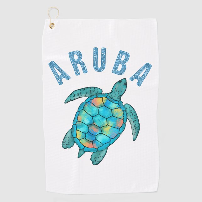 Aruba Beach Sea Turtle Illustration Golf Towel (Front)