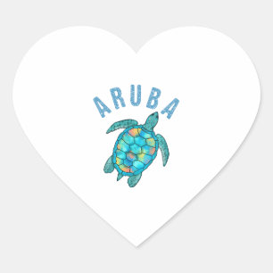 Aruba Beach Sea Turtle Illustration Heart Sticker
