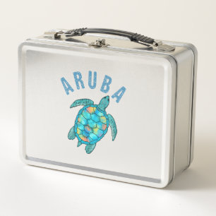 Aruba Beach Sea Turtle Illustration Metal Lunch Box