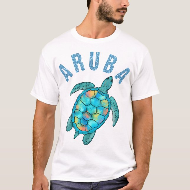 Aruba Beach Sea Turtle Illustration T-Shirt (Front)