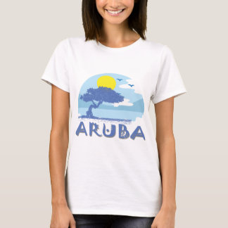Aruba Blue Divi Divi Tree on Stylized Beach Print T-Shirt