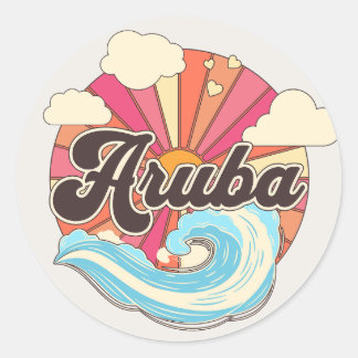 Aruba Caribbean Islands Retro 80s Beach Classic Round Sticker